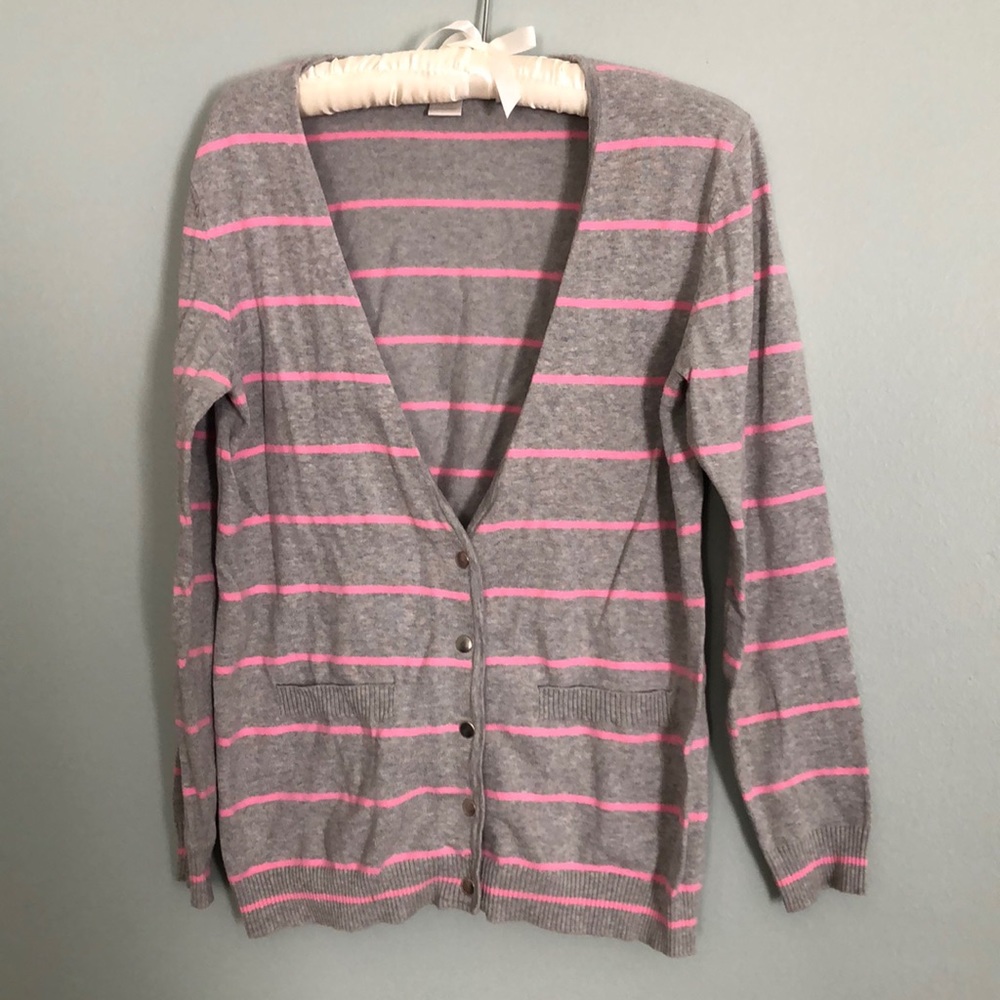 Gray Cardigan with pink stripes